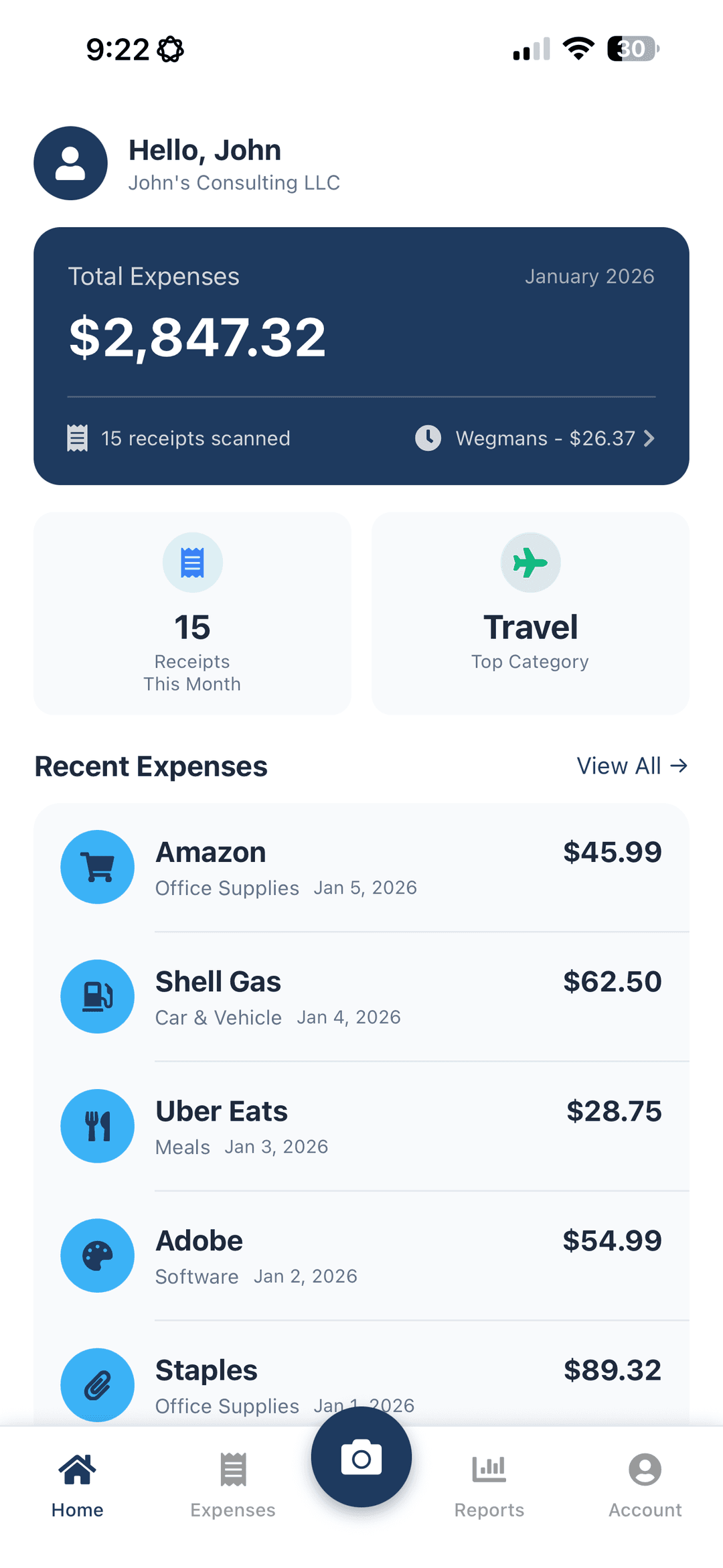 ExpenseLens Home Screen